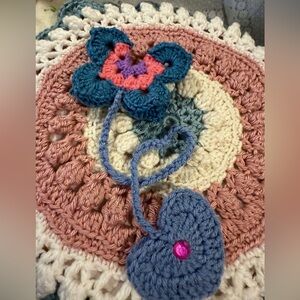 Crochet Flower bookmark with Heart
